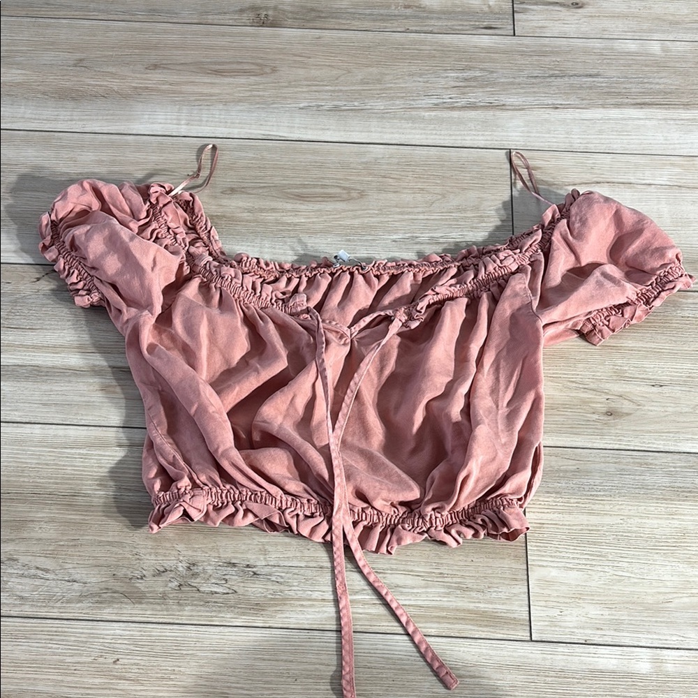Love Tree Pink Puff Sleeve Crop Top